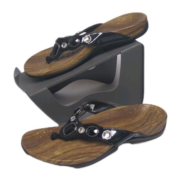 Vionic Sandals Women 8 Black Rest Eve Jeweled Arch Support Thong Flip Flop EU39 - Picture 2 of 13